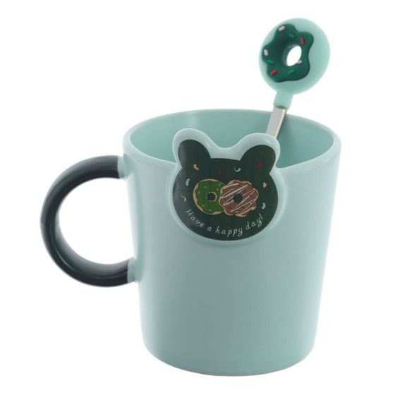 Кружка с ложкой, 350 мл, L12 W9,5 H11 см, дизайн микс