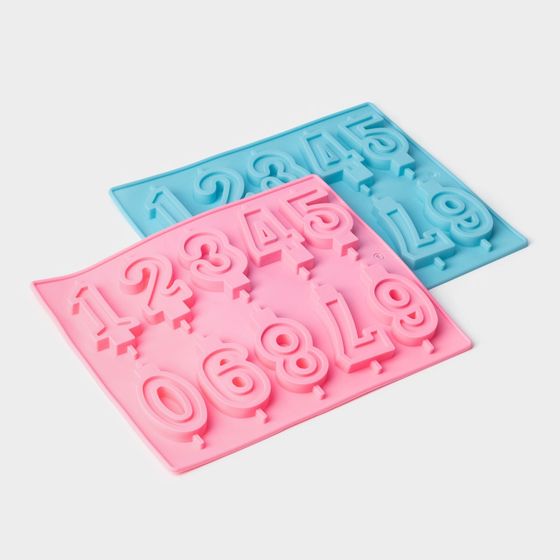 !09 Форма для шоколада «Цифры», силикон, 26×21 см, 10 ячеек (7×4 см), цвет МИКС