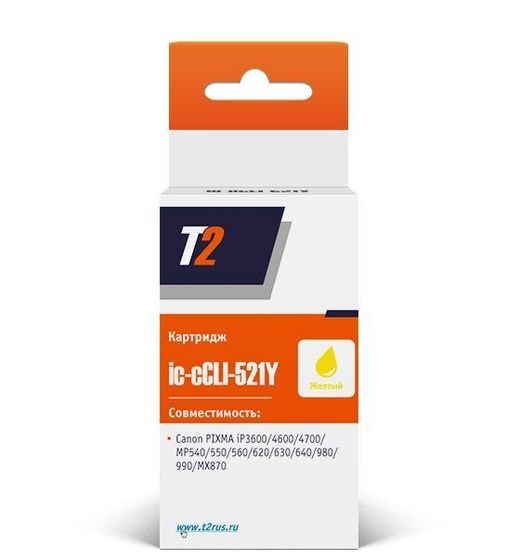 Картридж струйный T2 CLI-521Y (IC-CCLI-521Y) для PIXMA iP3600/4600/MP540/620/630/980, желтый, с чипом