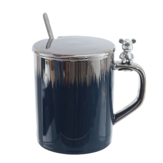 Кружка с крышкой и ложкой, 330 мл, L12 W8 H12,5 см, 4в.