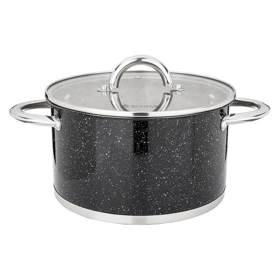КАСТРЮЛЯ AGNESS СО СТЕКЛЯННОЙ КРЫШКОЙ, НЕРЖ.СТАЛЬ, СЕРИЯ BLACK MARBLE 4,6Л 22Х12,5СМ