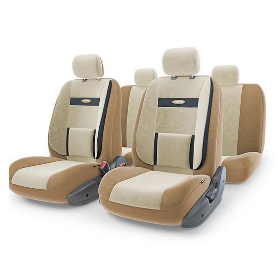 Авточехлы универcальные AUTOPROFI COMFORT, COM-1105 D.BE/L.BE (M), велюр, набор из 11 предметов, цвет тёмно-бежевый/светло-бежевый