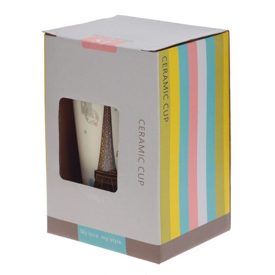 Кружка с крышкой и ложкой, 300 мл, L10 W8 H13 см, дизайн микс