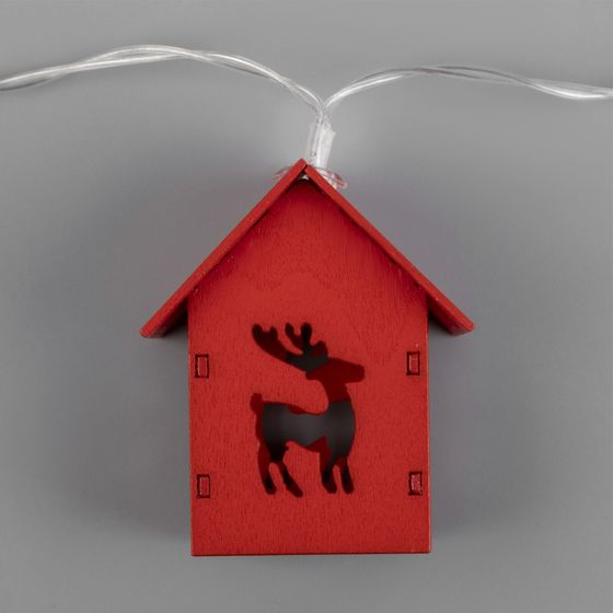 !09 Гирлянда «Нить» 1.5 м с насадками «Дом красный», IP20, прозрачная нить, 10 LED, свечение красное, AAх3