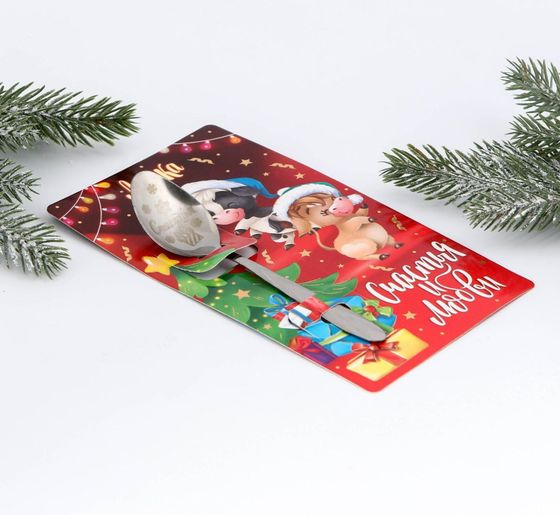 !НАБОР 2 ШТУКИ - Ложка сувенирная на открытке «Счастья и любви»,10 х 18 см