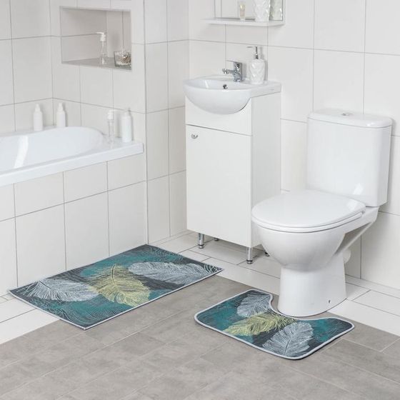 Набор ковриков для ванной и туалета Доляна «Перышки», 2 шт: 50×80, 50×40 см