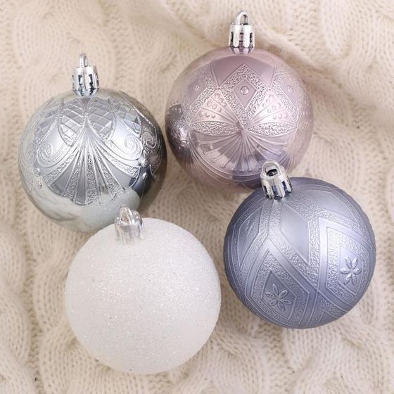 !09 Набор елочных игрушек - Набор шаров пластик d-6 см, 16 шт &quot;Загадка&quot; серебристо-белый