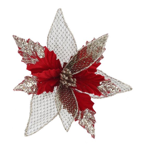 Цветок искусственный &quot;Пуансеттия&quot; (на клипсе), L25 W25 H7,5 см