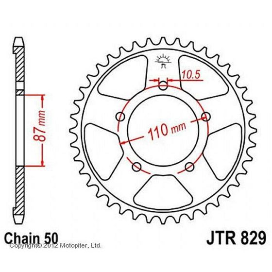 Звезда задняя ведомая JTR829 для мотоцикла стальная, цепь 530, 48 зубьев