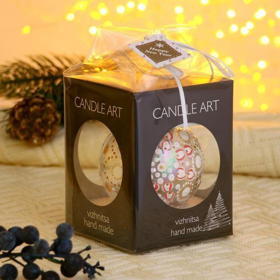 !09 Шарик стеклянный с подвесом ручная роспись 8 см. в п\у.