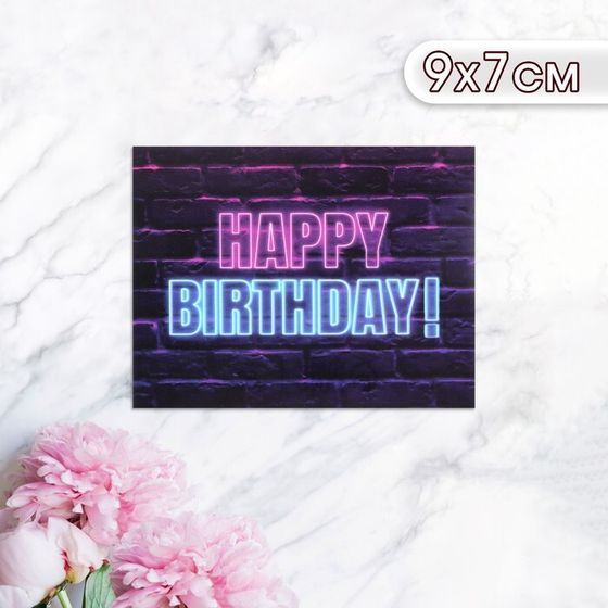 Мини-открытка &quot;Happy Birthday!&quot; неон на стене, 9 х 7 см