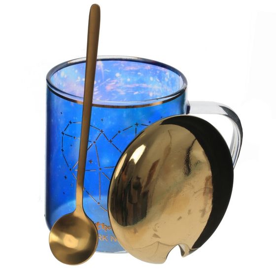 Кружка с крышкой и ложкой, 400 мл, L12 W8 H9 см, 2в.