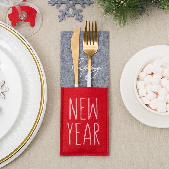 !Конверт для столовых предметов 2 штуки New year 8,5х22 см, 100% п/э, фетр