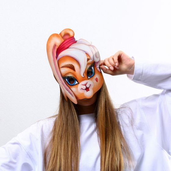 !09 Набор из 3-х масок на резинке:«Кролик с сердечком», 25,3 х 25,3 см., + «Кролик в блестках», 21,1 х 26 см. + «Кролик с морковкой» 30x30 см., 250 гр/кв.м