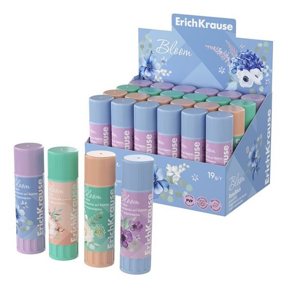 Клей-карандаш 19г ErichKrause EasyStick &quot;Pastel Bloom&quot; PVP, экономичный расход, микс