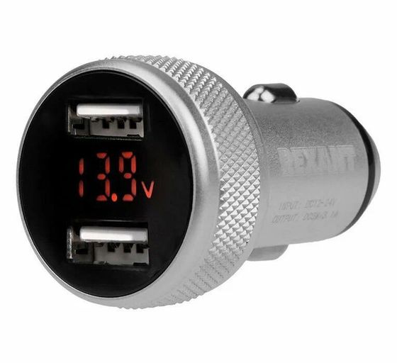 Автомобильное З/У Rexant  2хUSB с дисплеем серебристый