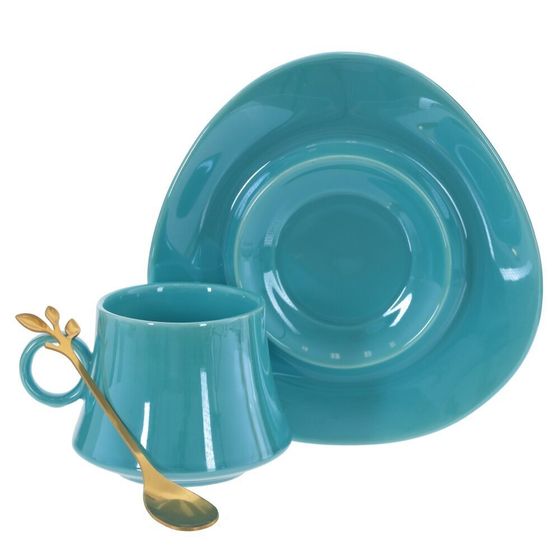 Кружка с блюдцем и ложкой, 200 мл, L16 W15,5 H8,5 см