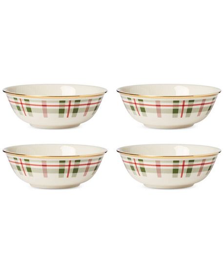 Holiday Plaid Porcelain All-Purpose Bowls, Set of 4