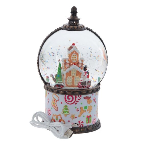 Фигурка декор в шаре &quot;Пряничный дом&quot; (подсвет, муз, вьюга, движ, AAх3 н/п +USB 100 см), L13 W13 H21