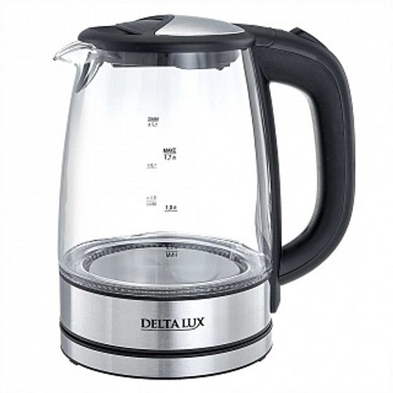 Чайник электрический Delta LUX DL-1204В 2200Вт 1,7л стекло/черный