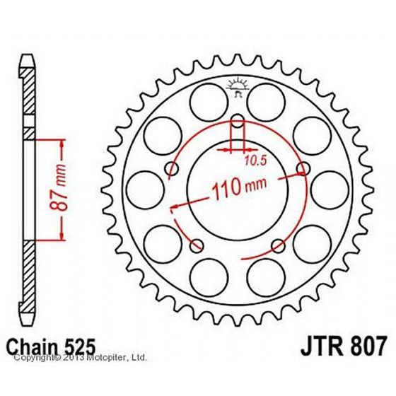 Звезда ведомая JT sprockets JTR807-45, цепь 525, 45 зубьев