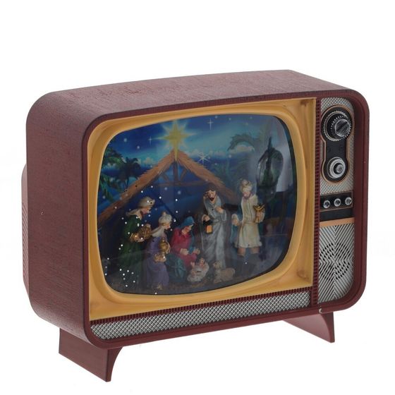 Изделие декоративное &quot;Телевизор&quot; (подсвет,вьюга,музыка, LR14х3 н/п +USB 100 см), L21 W12 H17 см