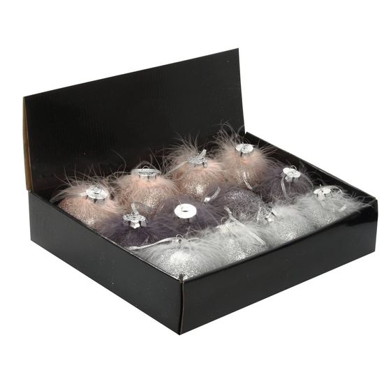 Набор из 12шт, Украшение новогоднее Шар "Перышко страуса", D 8 см, L35 W27 H9 см