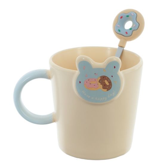 Кружка с ложкой, 350 мл, L12 W9,5 H11 см, дизайн микс