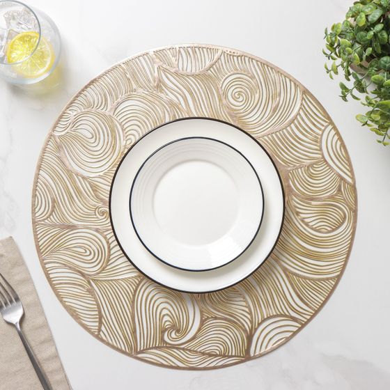 !09 Набор из 2-х предметов - Салфетка сервировочная на стол «Облака», d=38 см, цвет золотой