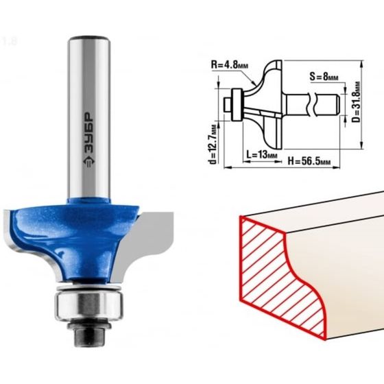 Фреза кромочная ЗУБР 28710-31.8, калевочная №8, R = 4.8 мм, 31.8 x 14 мм