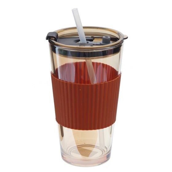 Стакан с трубочкой, 490 мл, L8,5 W8,5 H14,5 см, цвет микс