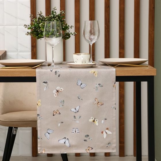 Дорожка на стол Этель Butterflies 40×146 см, 100% хлопок, рогожка 186 г/м², бежевая