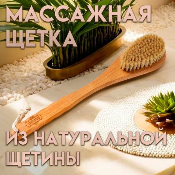 Щетка массажная с длинной ручкой, натуральная щетина &quot;Добропаровъ&quot; 38,5см х 8см х 4,5см