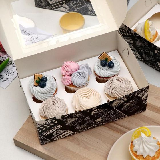 !Упаковка на 6 капкейков с окном 2 штуки "Cook Book", 25 х 17 х 10 см.