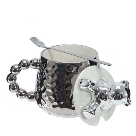 Кружка с крышкой и ложкой, 400 мл, L14 W10 H14 см, цвет микс