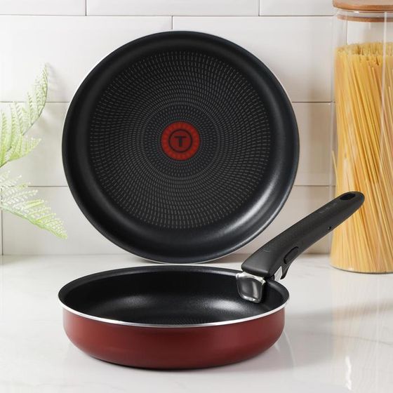 Набор посуды Tefal Ingenio Red 5, 3 предмета: сковороды 22 см, 26 см, съёмная ручка, цвет бордовый