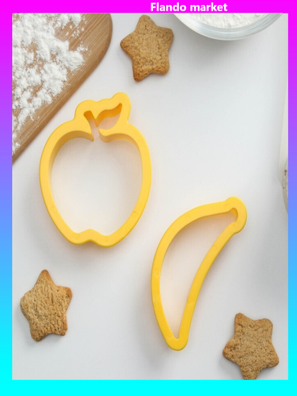 !09Набор форм для печенья «Фрукты», 2 шт, яблоко 7,5×7×2, банан 8,5×2×2 см, цвет жёлтый