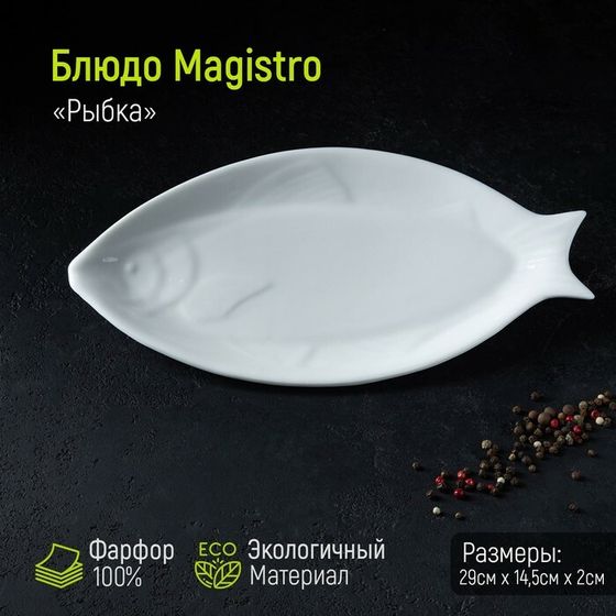 Блюдо фарфоровое Magistro «Рыбка», 29,5×14,5×2,5 см, цвет белый