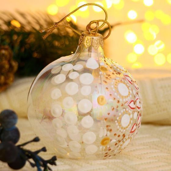 !09 Шарик стеклянный с подвесом ручная роспись 8 см. в п\у.