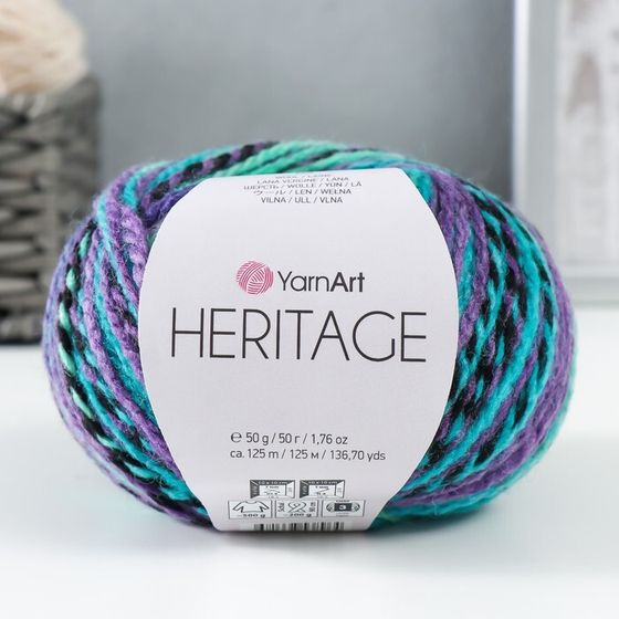 Пряжа &quot;Heritage&quot; 75% акрил, 25% шерсть 125м/50гр (339 зелёный-бирюза-фиолет)