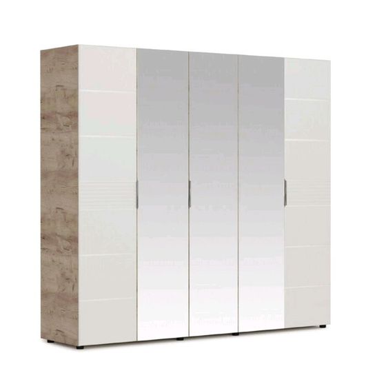 Шкаф «Джулия», 5-ти дверный с 3 зеркалами, 2232 × 560 × 2058 мм, крафт серый/белый глянец