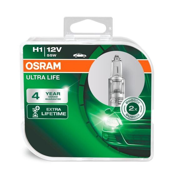 Лампа автомобильная Osram Ultra Life, H1, 12 В, 55 Вт, набор 2 шт, 64150ULT-HCB