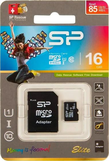 Карта памяти microSDHC 16GB Silicon Power Elite Class 10 UHS-I + адаптер (SP016GBSTHBU1V10SP)