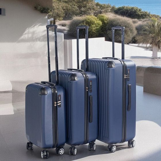 Набор чемоданов TOPAZ синих 3шт ABS с накладными углами