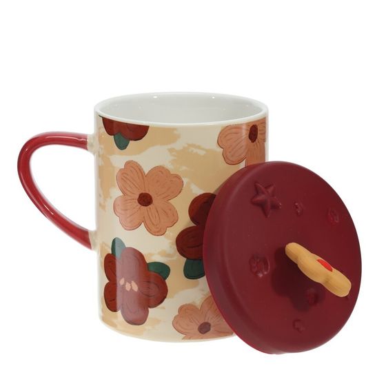 Кружка с крышкой, 400 мл, L12 W8,5 H12,5 см, дизайн микс