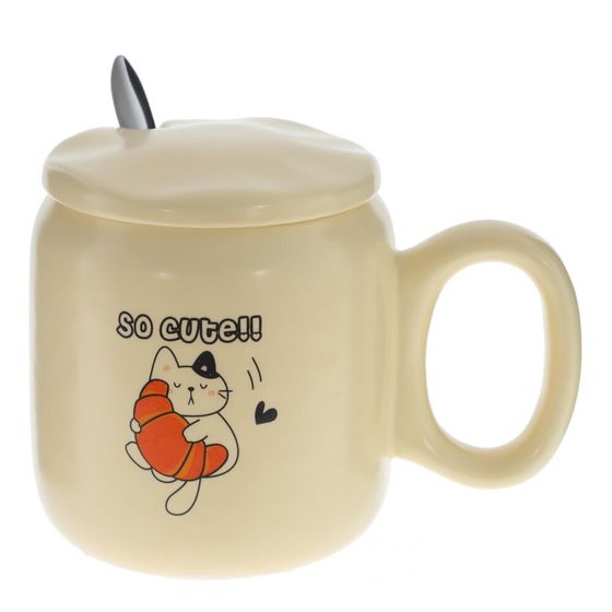 Кружка с крышкой и ложкой, 450 мл, L14 W9 H12 см, 2в.