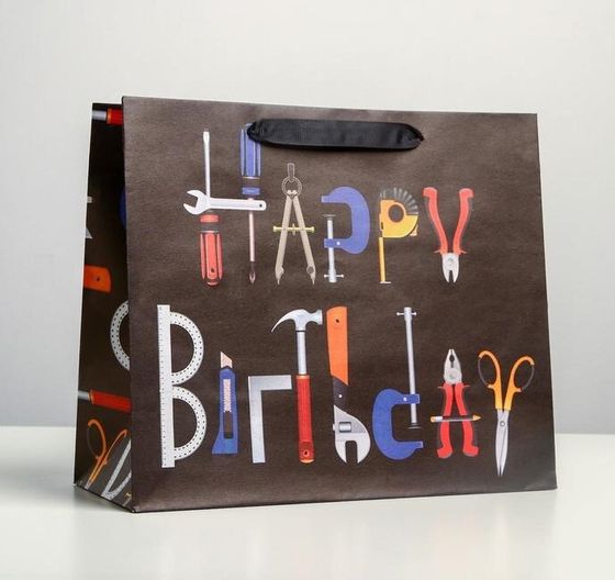 Пакет крафтовый горизонтальный «Happy birthday», 2 штуки ML 27 × 23 × 11.5 см