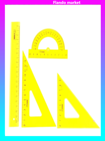 !09 Набор школьных принадлежностей (15 предметов): линейка - 2 шт.,  треугольник- 2 шт., транспортир, дырокол, ластик  - 3 шт., часы, держатель - 4 шт., точилка