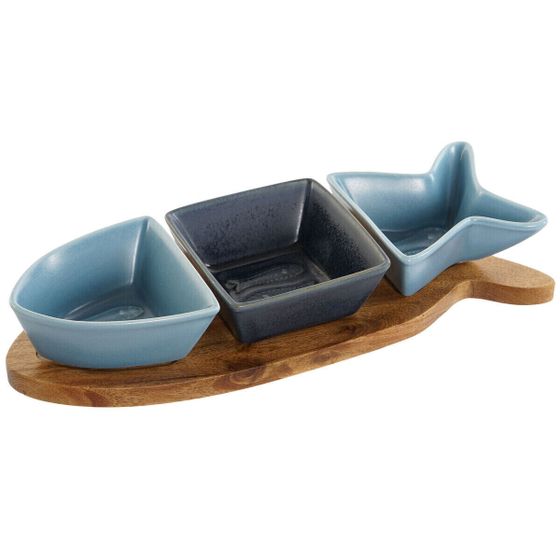 Набор для аперитива Home ESPRIT Blue Twilight Blue Farb Acacia Wood Fish Middle Sea 28 x 9,7 x 1,3 см 4 шт.