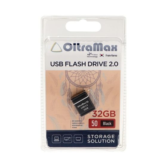 Флешка OltraMax 50, 32 Гб, USB2.0, чт до 15 Мб/с, зап до 8 Мб/с, чёрная